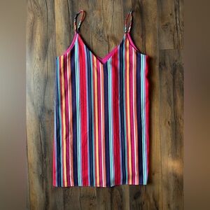 FORE Multicolor Stripe Mini Cami Slip Dress Y2K Boho Festival Small